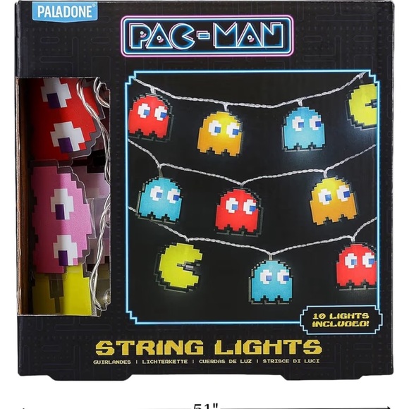 Paladone Pac Man String Lights, LED, Retro Arcade Game Room Decor - Picture 1 of 4